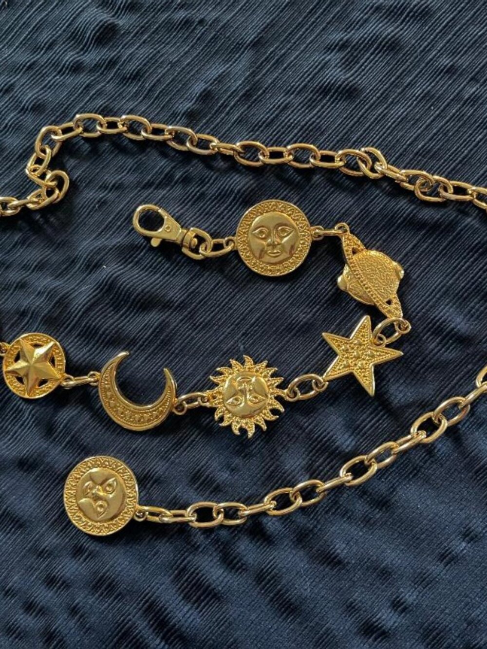 Vintage Gold Tone Sun and Moon Chain Belt